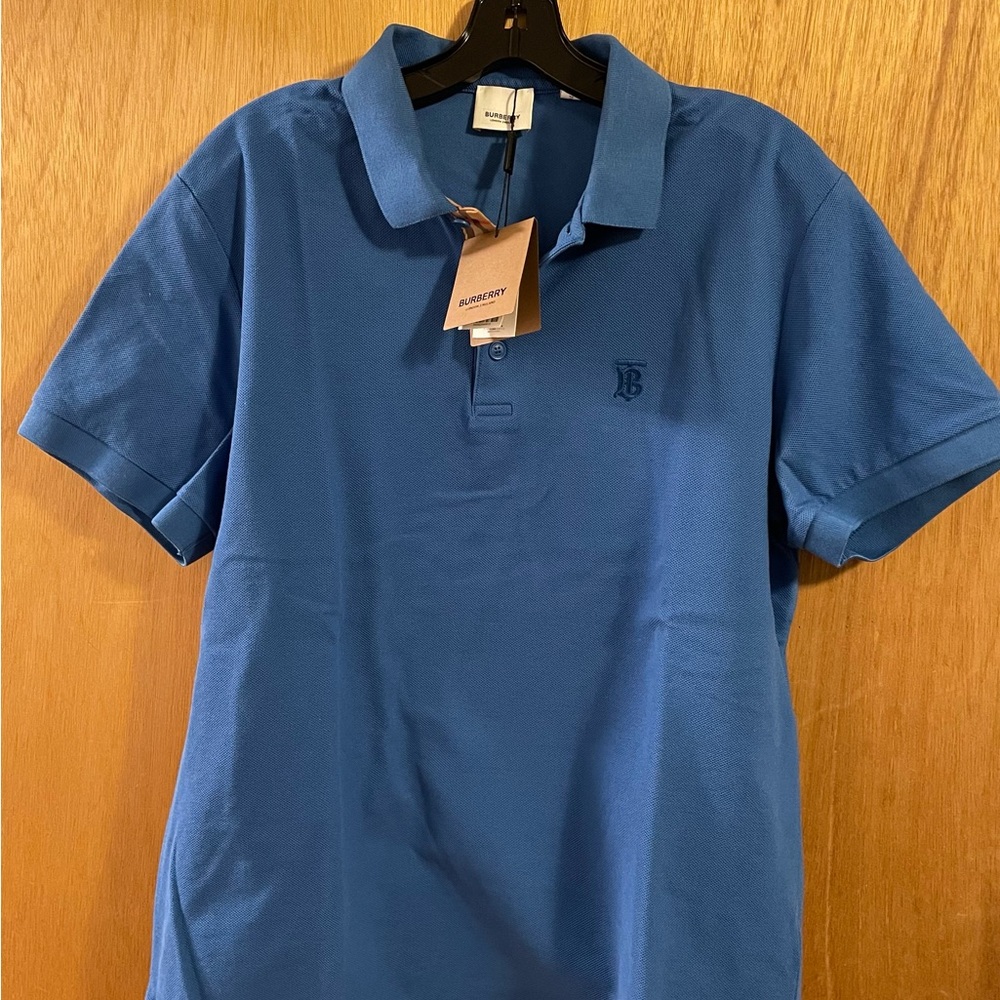 NWT  Burberry Monogram Motif Cotton Piqué Royal Blue Polo Shirt XL $520